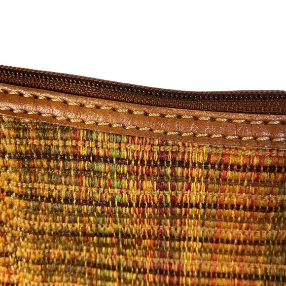 Fossil Shoulder Bag 16 inch Drop 3 Inside Pockets Plaid Fabric Brown Red Orange - Picture 3 of 8